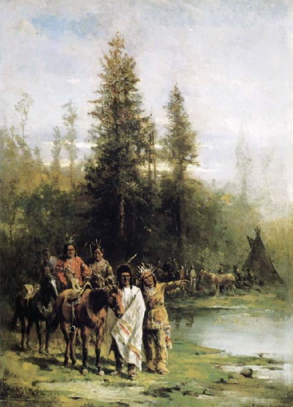 Paul Frenzeny Indians by a Riverbank Sweden oil painting art